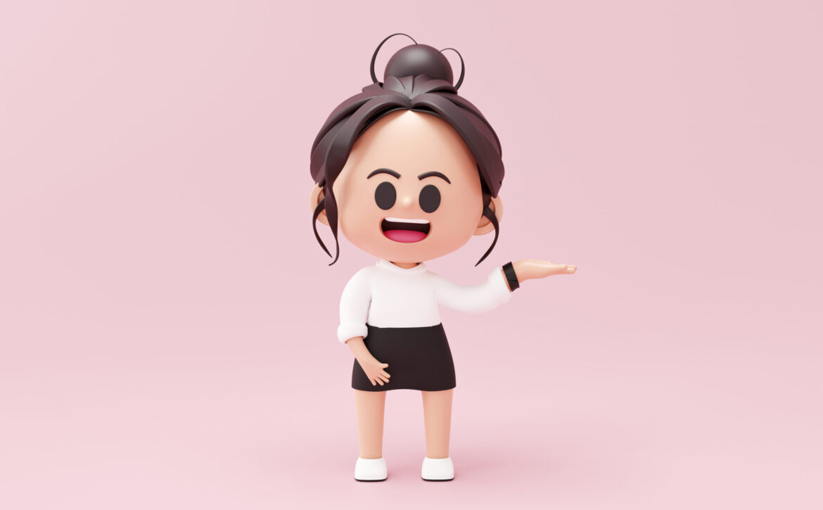 Cute woman hold hands gesture to empty spec business woman conce